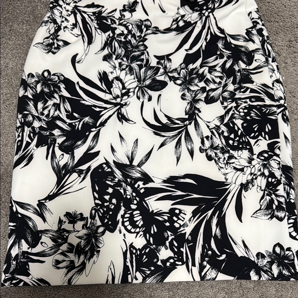 White House Black Market Floral Black and White Skirt